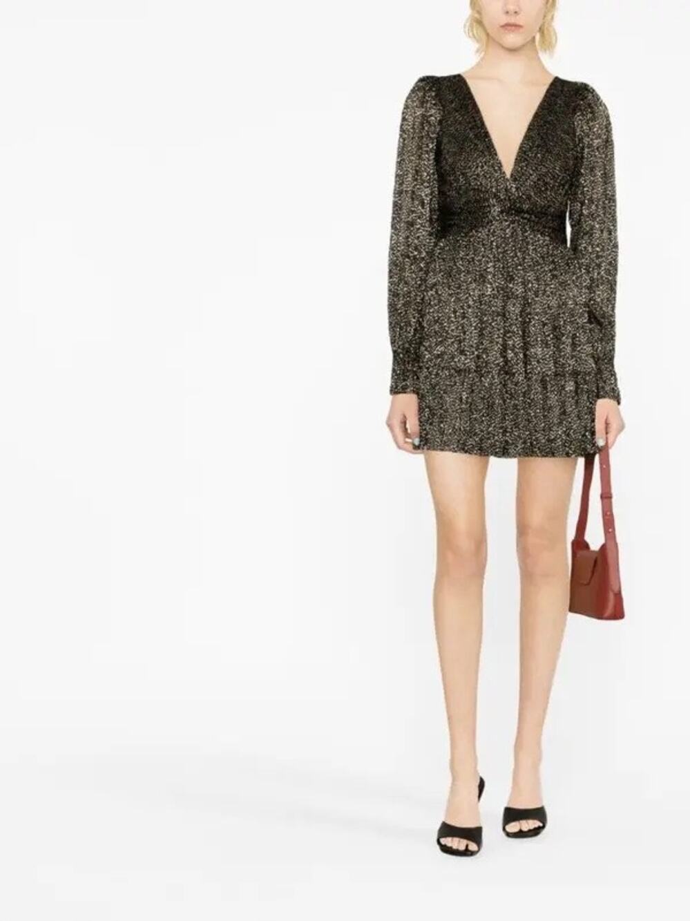 Sabina Musayev Mar Black Metallic V Neck Mini Dress Size Small